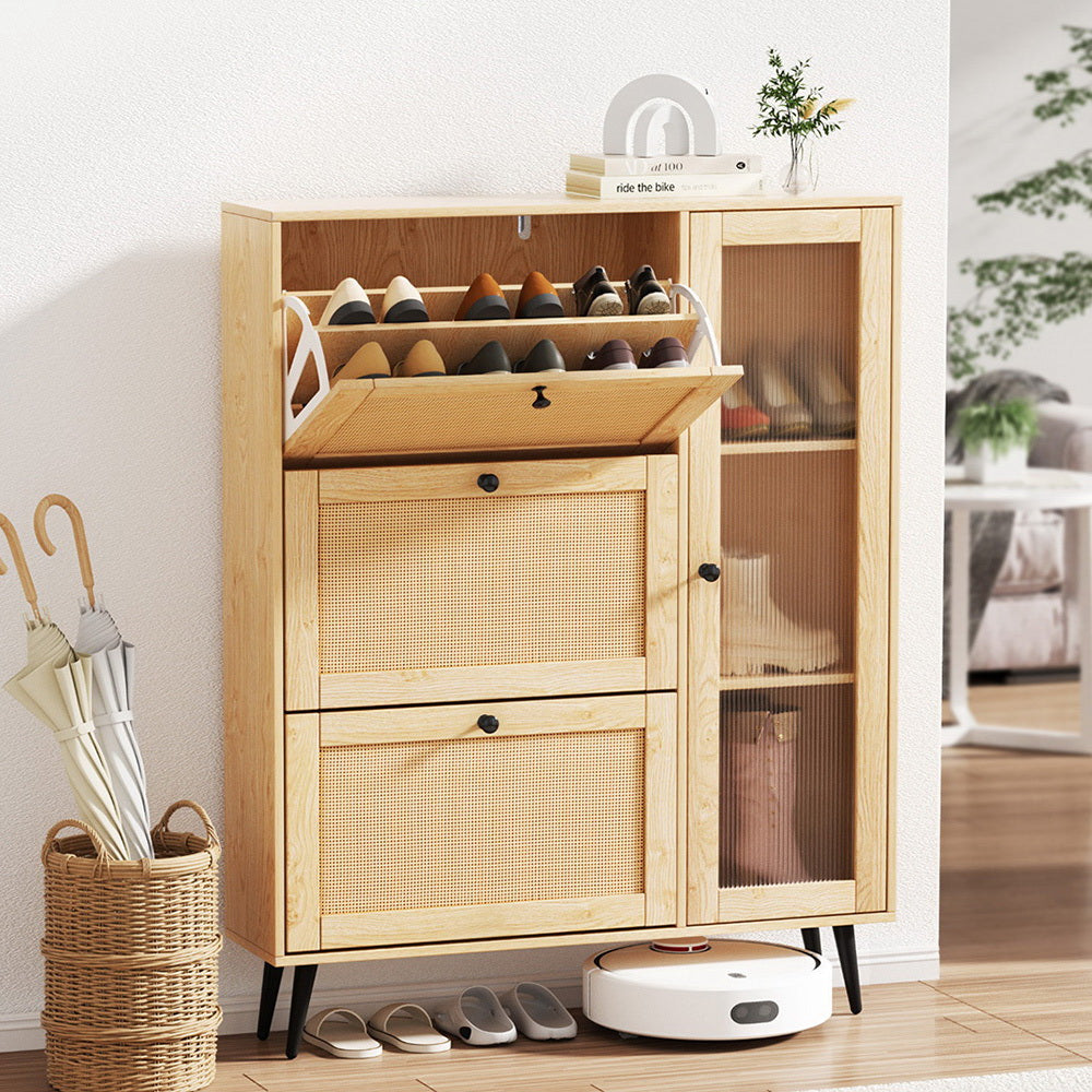 Shoe Rack Cabinet 3 Flip - out Drawers Pine