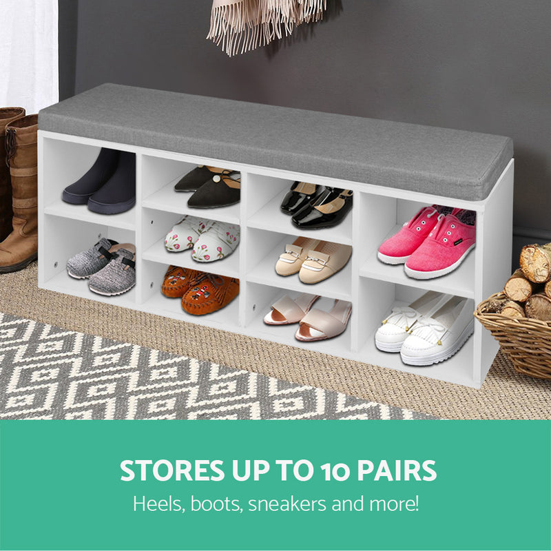 Fabric Shoe Bench with Storage Cubes - White