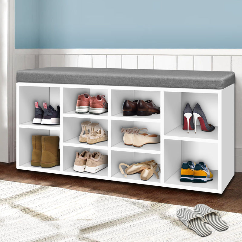 Fabric Shoe Bench with Storage Cubes - White