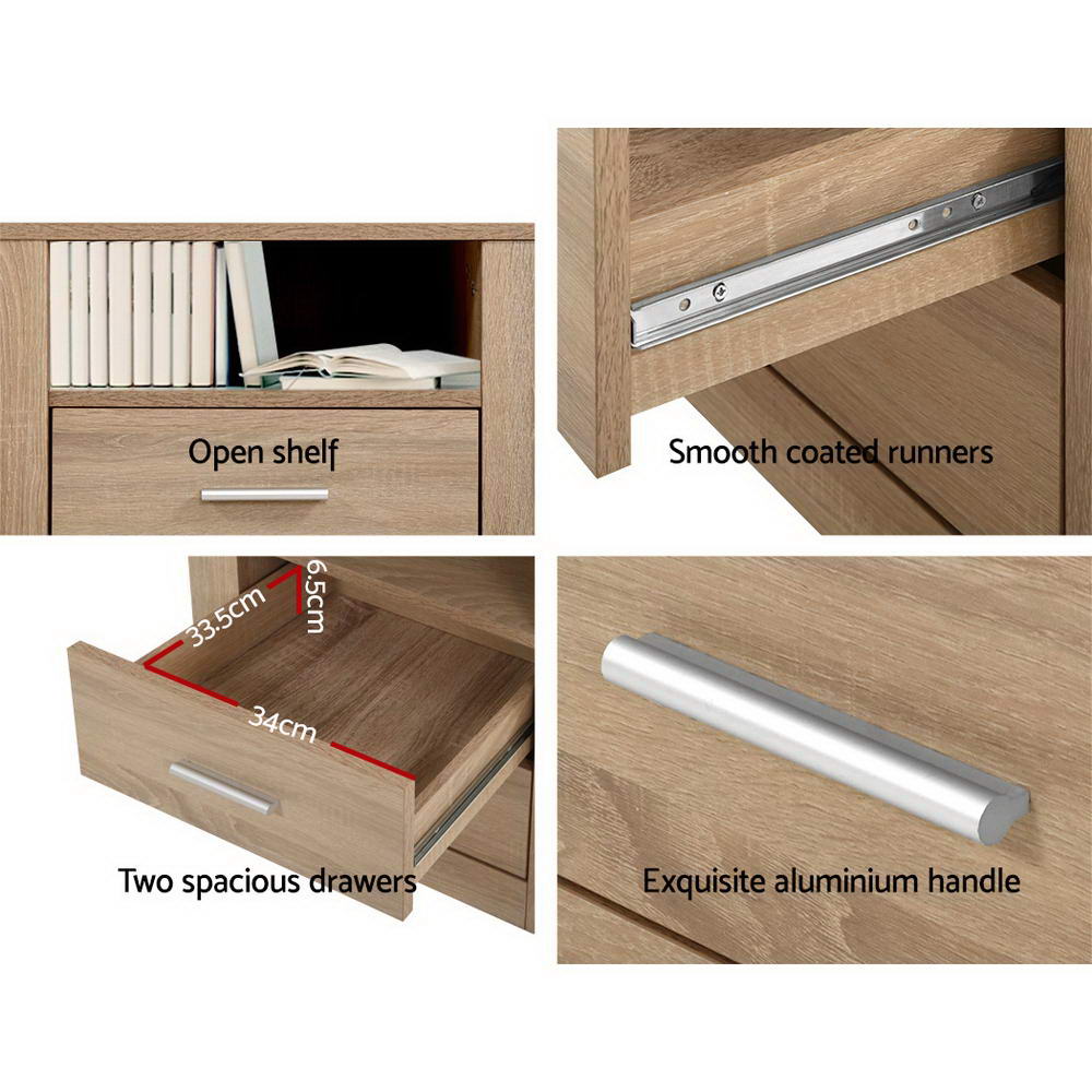 Tara Bedside Table – Oak – 2 Drawers with Shelf