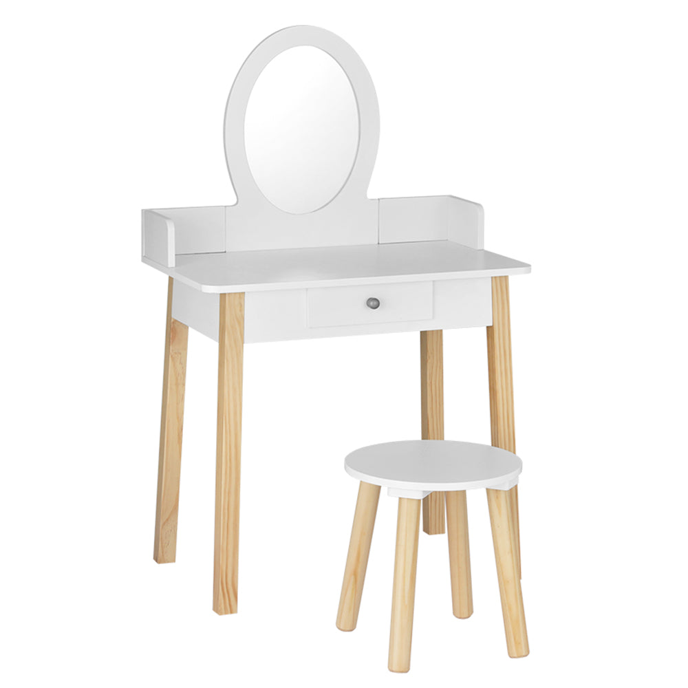 Timber Kids Dressing Table & Stool Set – White – Compact