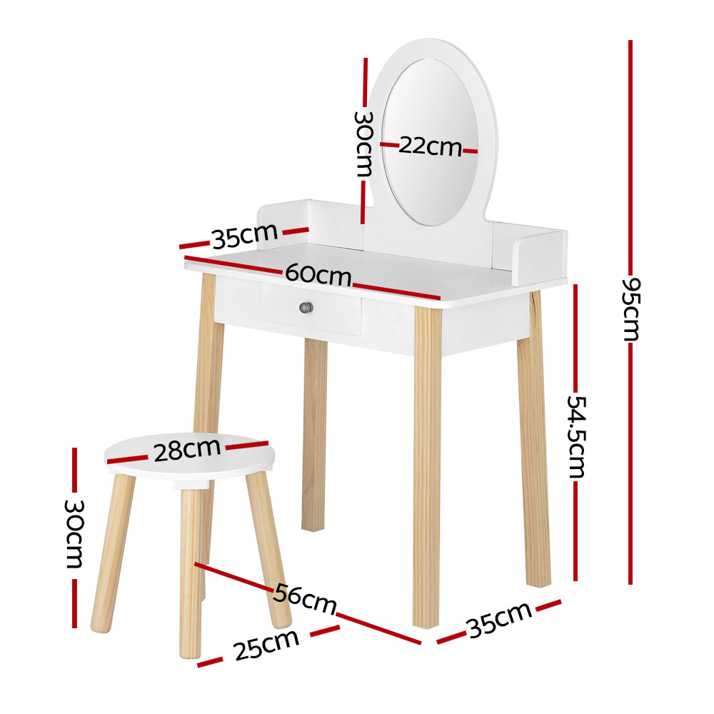 Timber Kids Dressing Table & Stool Set – White – Compact