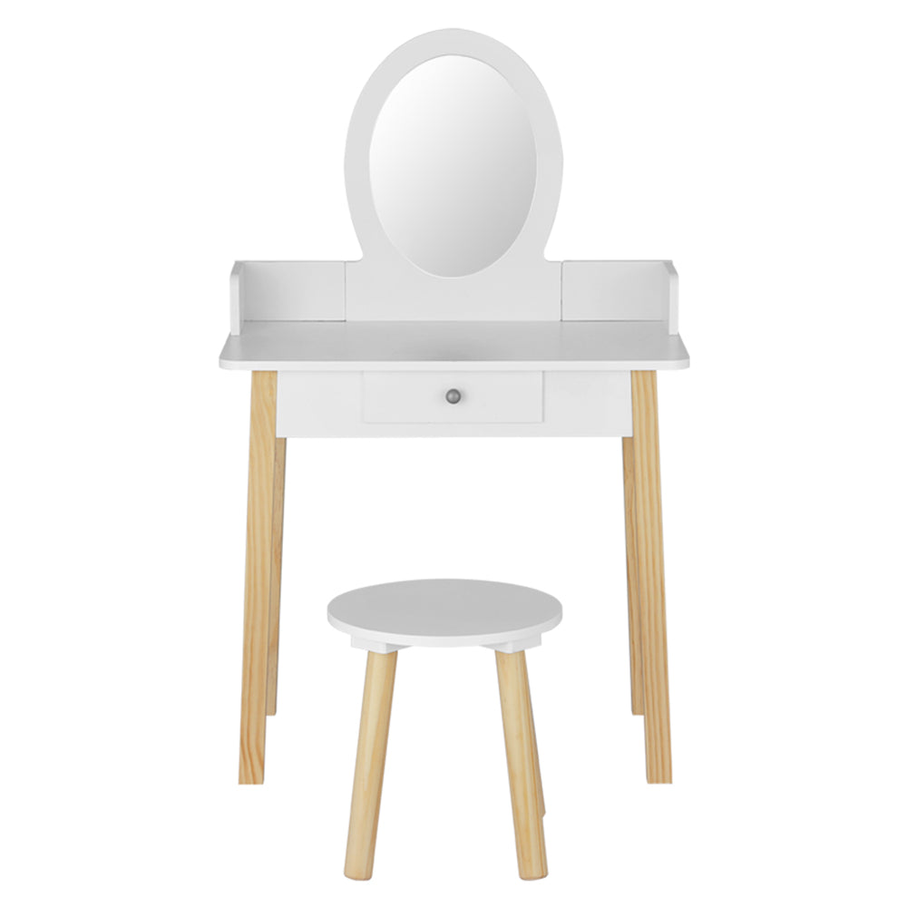 Timber Kids Dressing Table & Stool Set – White – Compact