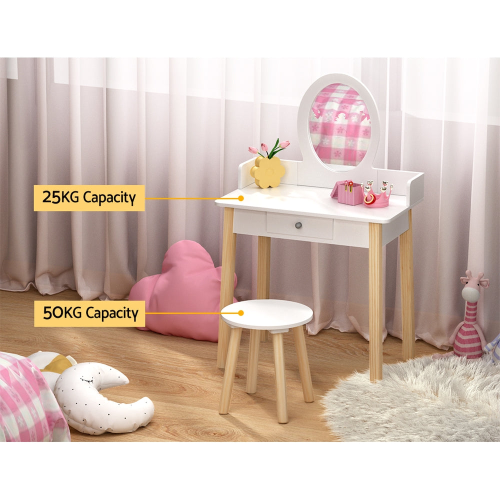 Timber Kids Dressing Table & Stool Set – White – Compact