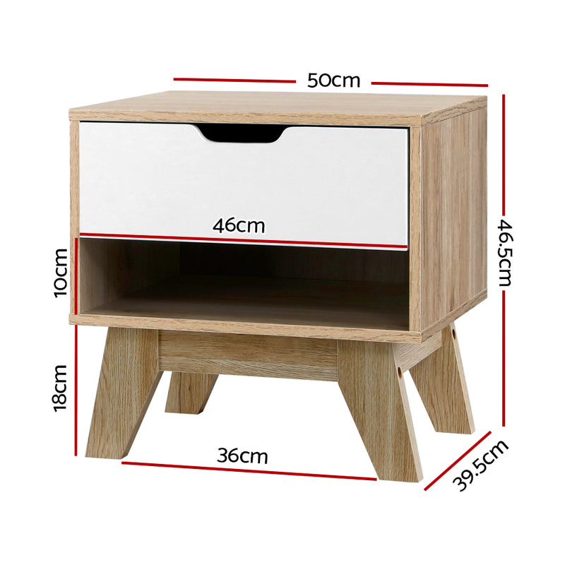 1 Drawer Bedside Table with Shelf - White & Oak