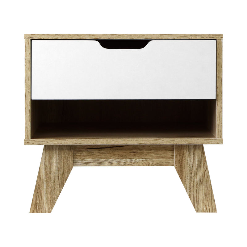 1 Drawer Bedside Table with Shelf - White & Oak