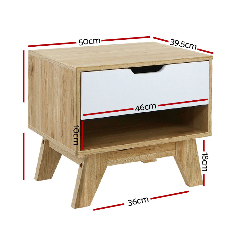Ardent Bedside Table – White & Oak – 50 cm
