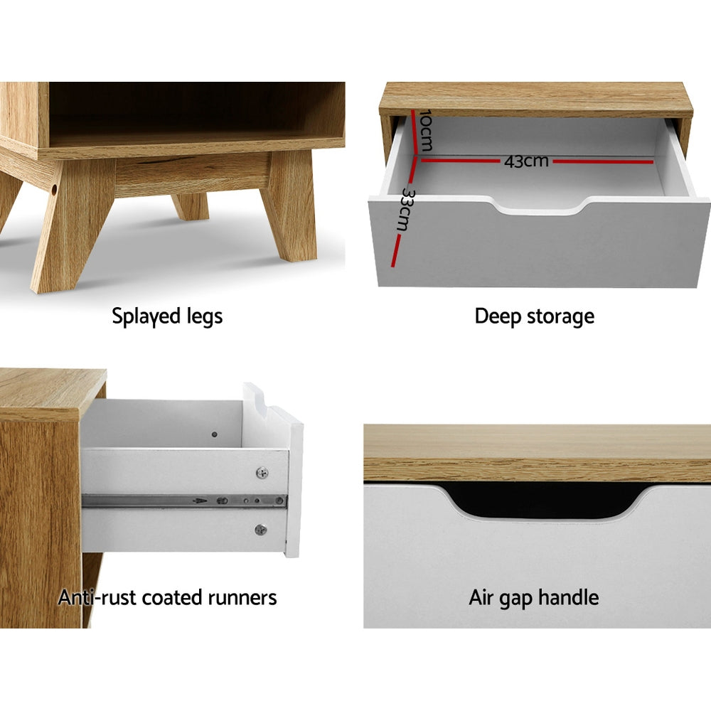 Ardent Bedside Table – White & Oak – 50 cm