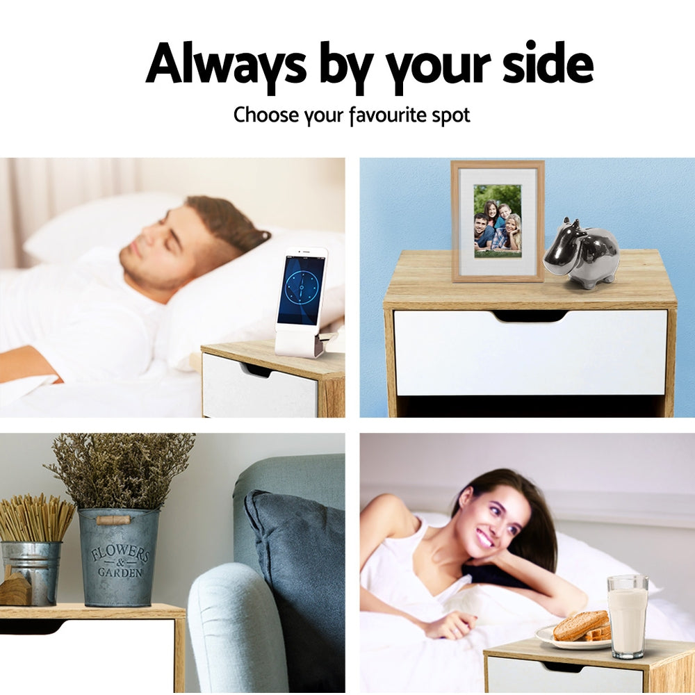 Ardent Bedside Table – White & Oak – 50 cm