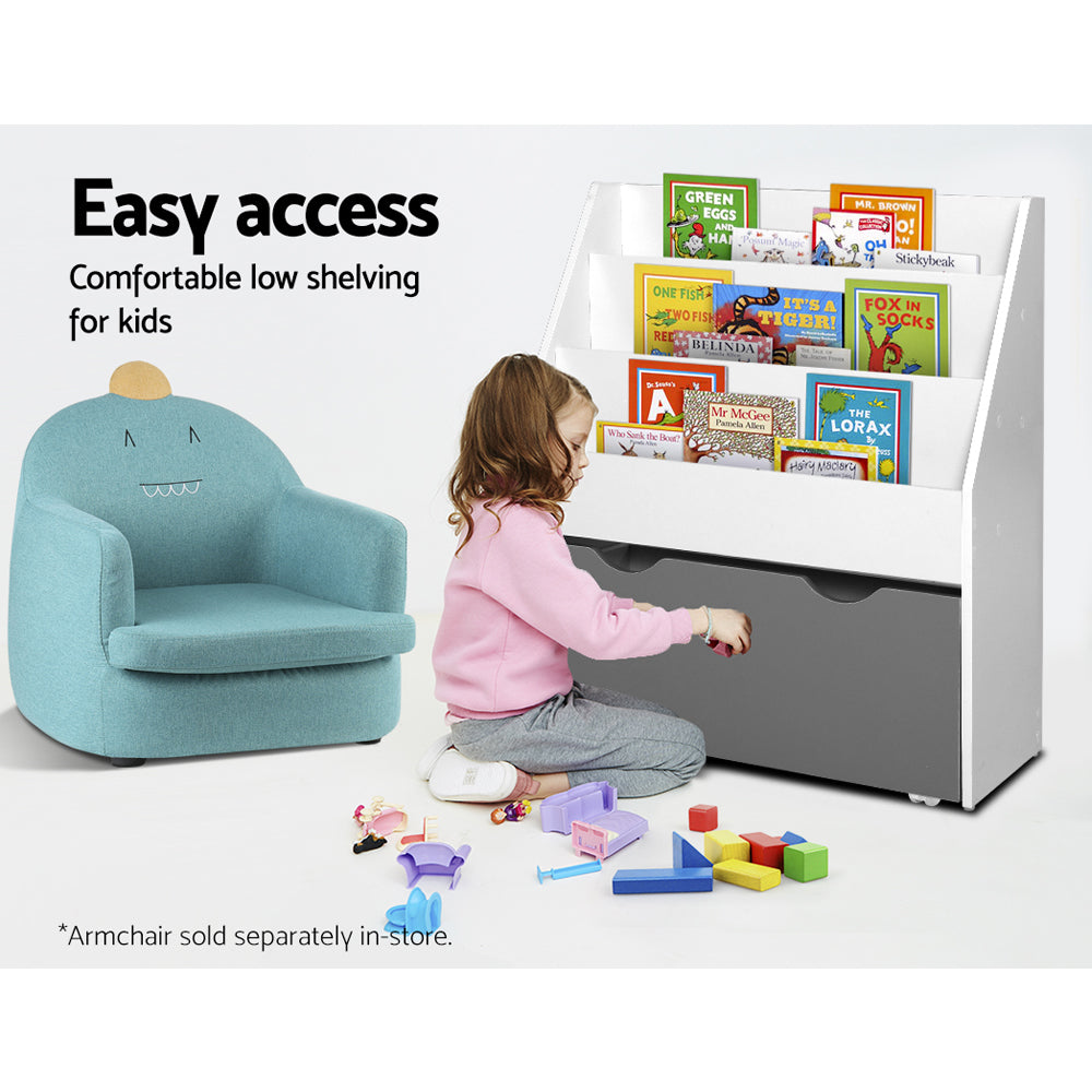 Arlo Kids Magazine Rack Bookshelf – White & Grey – 3 Tier