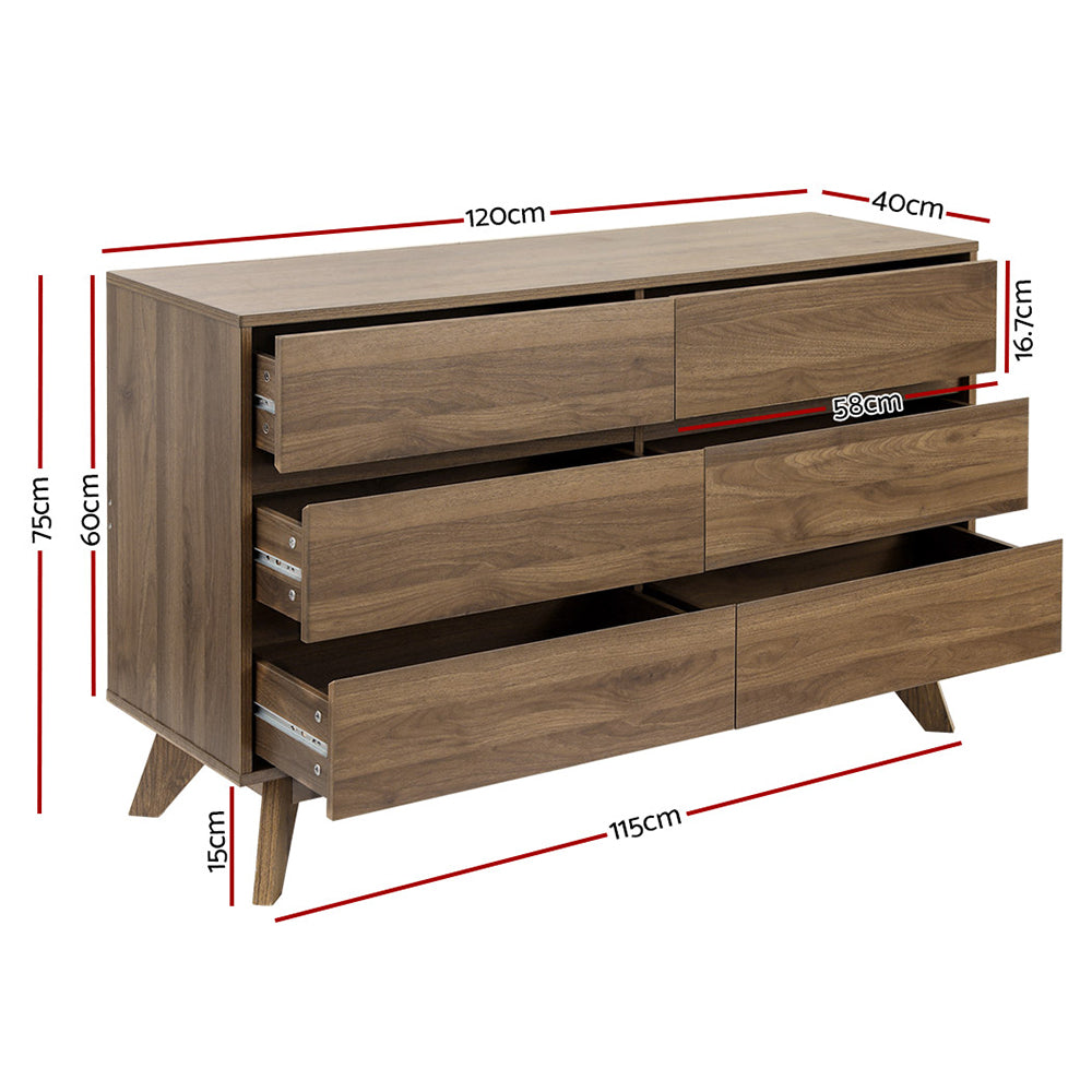 Cove 6 Drawer Lowboy – Walnut – 120 cm