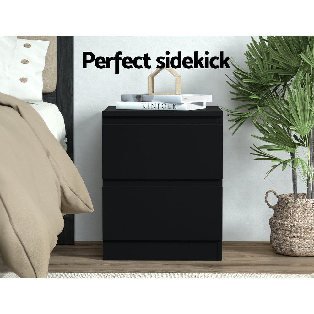 Pureform Bedside Table – Black – 2 Drawer