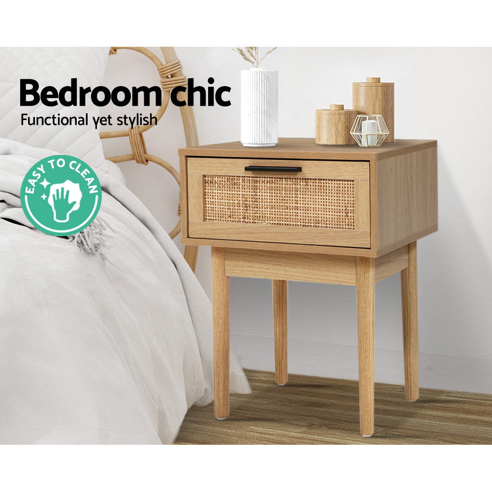 Halston Rattan Bedside Table – Wood – 50 cm