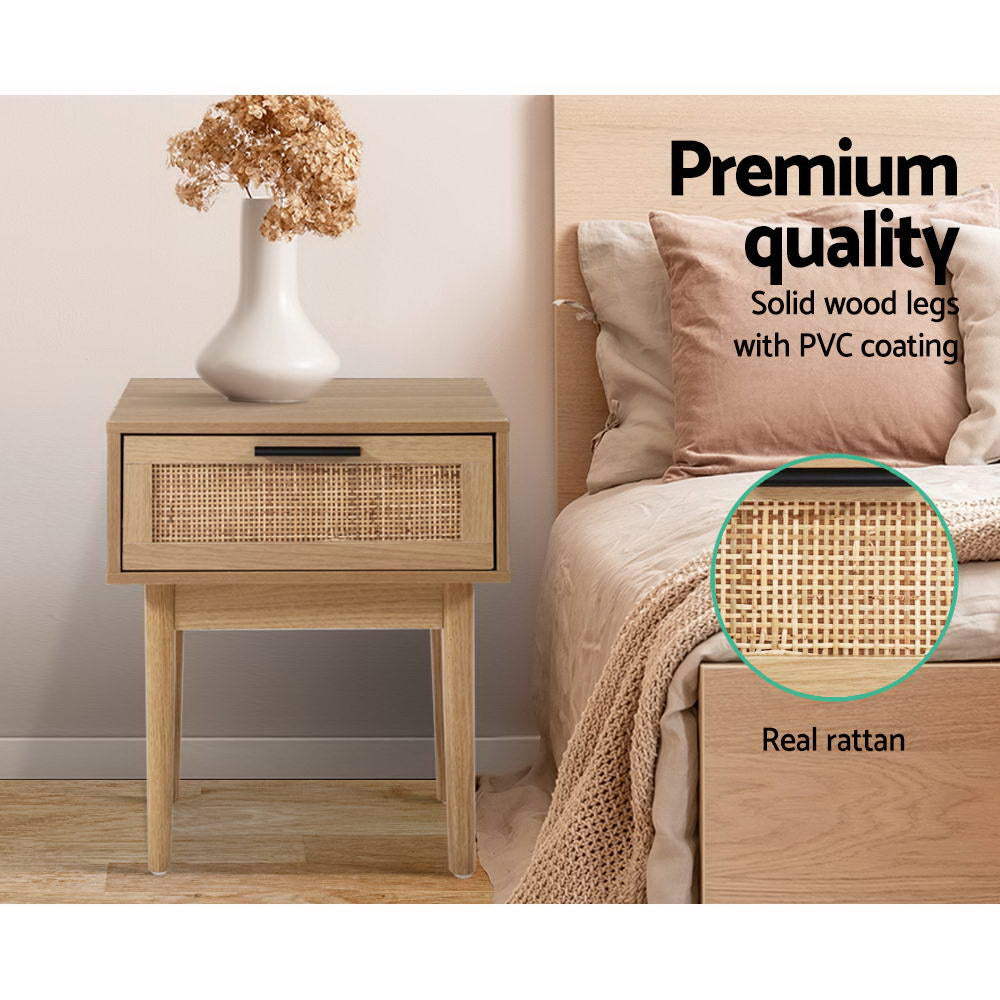 Halston Rattan Bedside Table – Wood – 50 cm