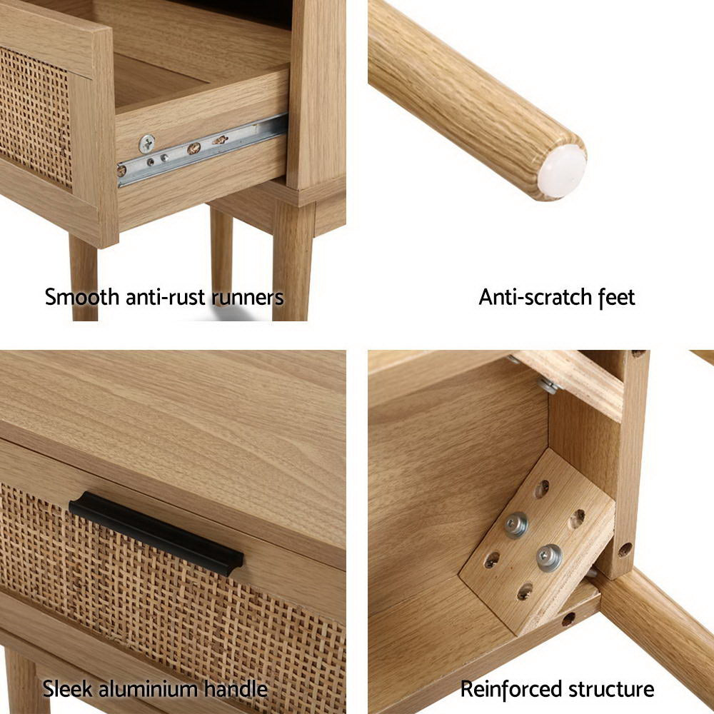 Halston Rattan Bedside Table – Wood – 50 cm