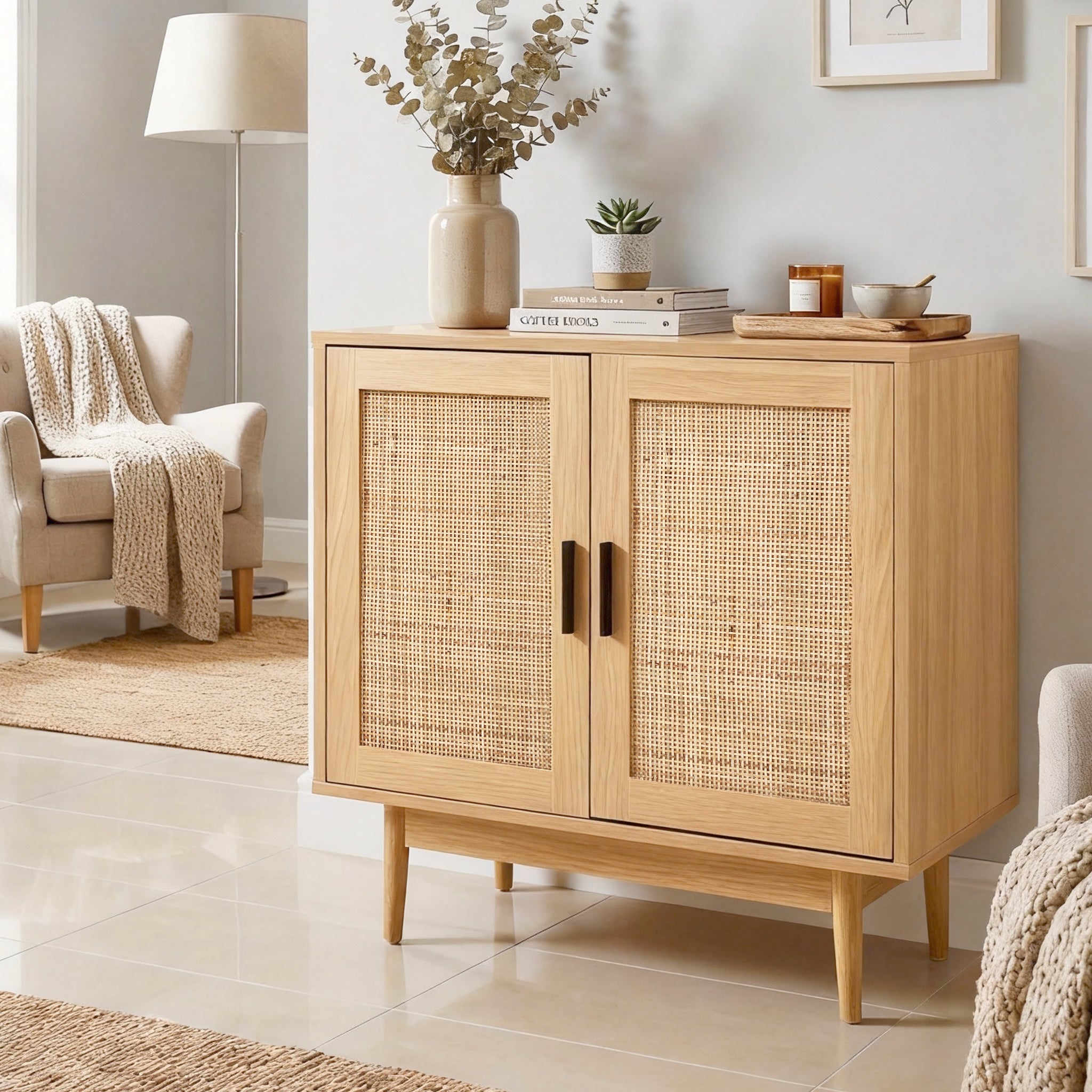 Rattan Buffet Sideboard 2 Doors - BRIONY Oak