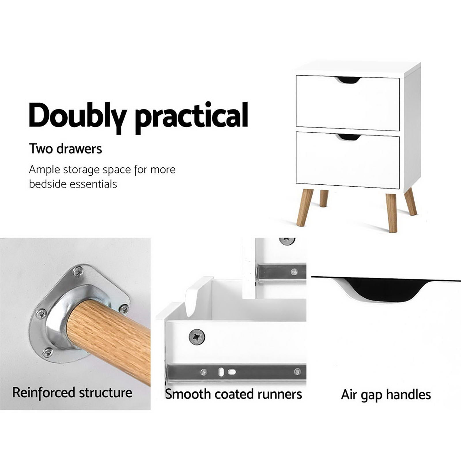 Linden Bedside Tables – White – Set of 2