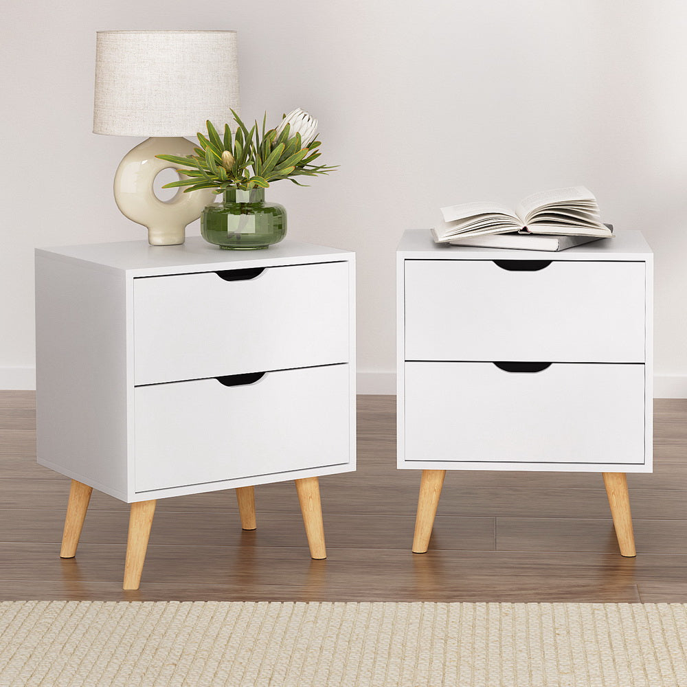 Linden 2X Bedside Table 2 Drawers - BODEN White