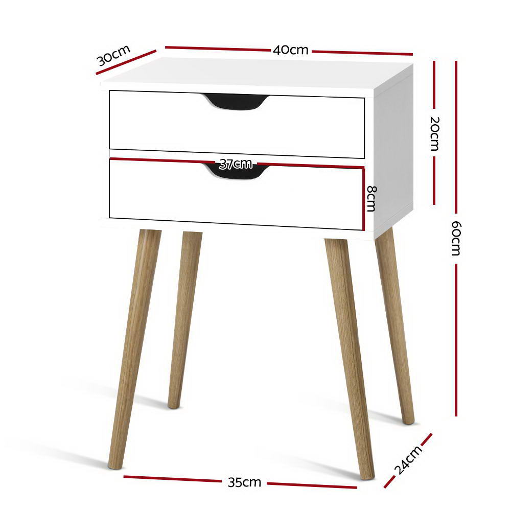 Bodie 2 Drawer Bedside Table – White