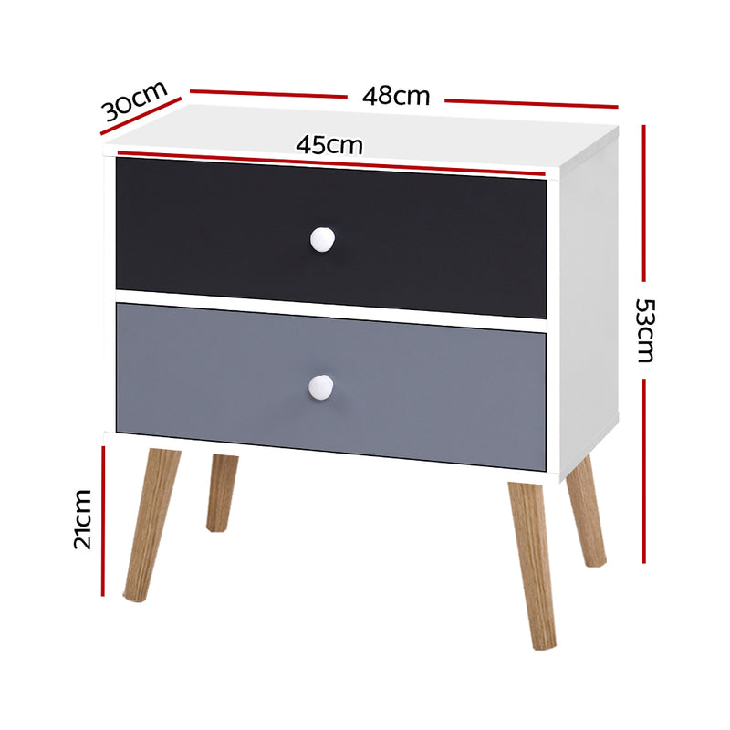 2 Drawers Two-Tone Bedside Table - White