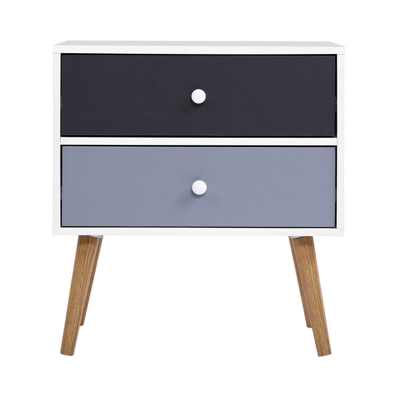 2 Drawers Two-Tone Bedside Table - White