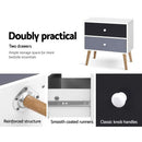 2 Drawers Two-Tone Bedside Table - White