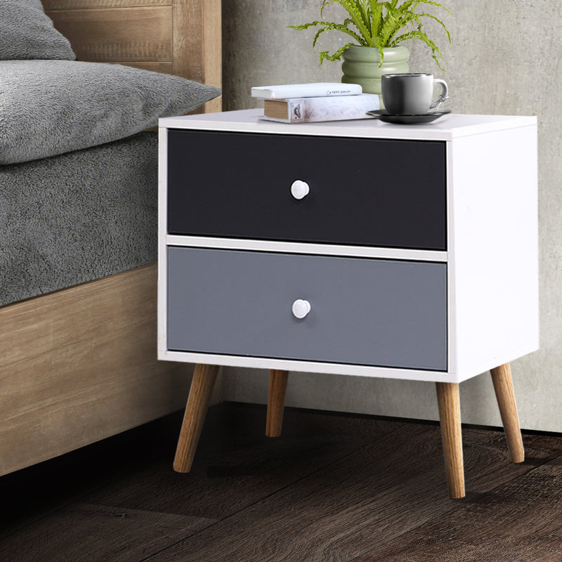 2 Drawers Two-Tone Bedside Table - White