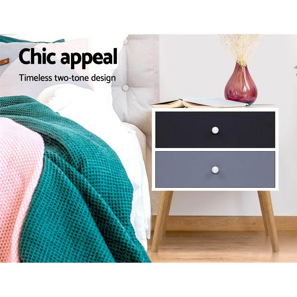 Nara Two-Tone Bedside Table – White – 48 cm