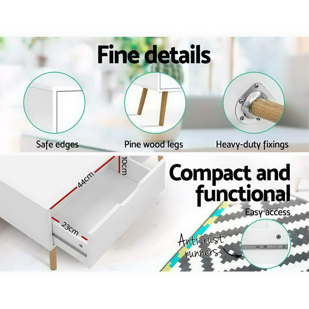 Nordic Coffee Table – White – Storage Drawer