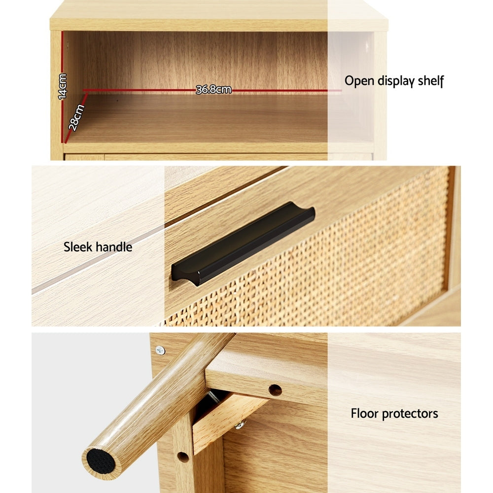 Kailani Rattan Bedside Table – Wood – 1 Drawer with Shelf
