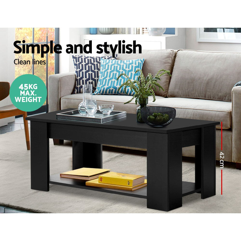 Alderon Lift-Top Coffee Table – Black – 98 cm