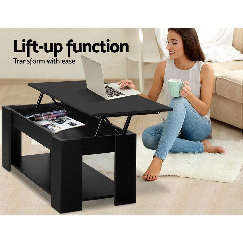 Alderon Lift-Top Coffee Table – Black – 98 cm