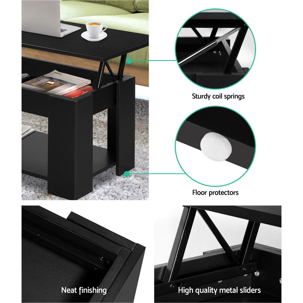 Alderon Lift-Top Coffee Table – Black – 98 cm