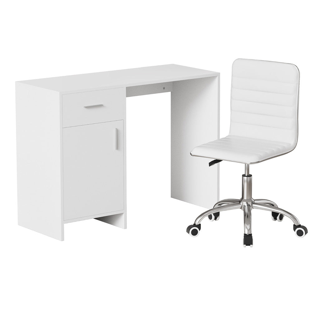 Computer Desk Office Chair Set PU Leather Home Study Table 100cm White