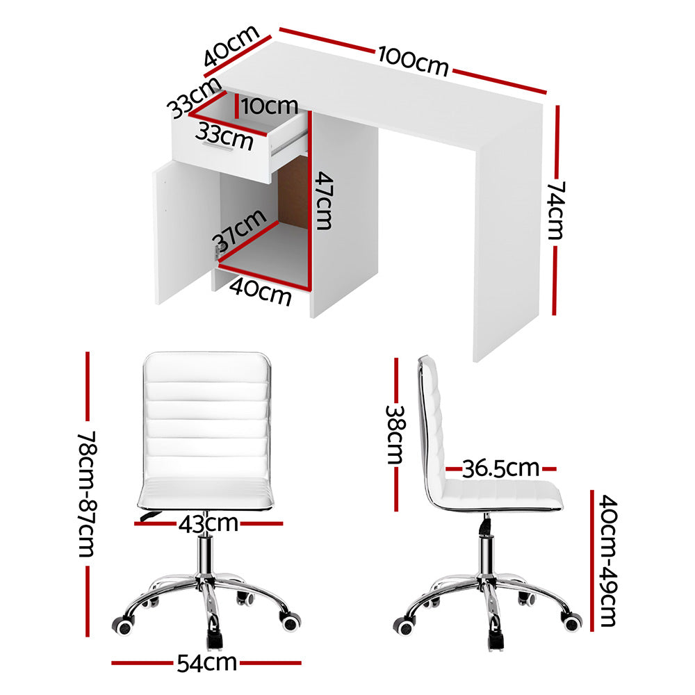 Volos Computer Desk and Office Chair Set – White – 100 cm