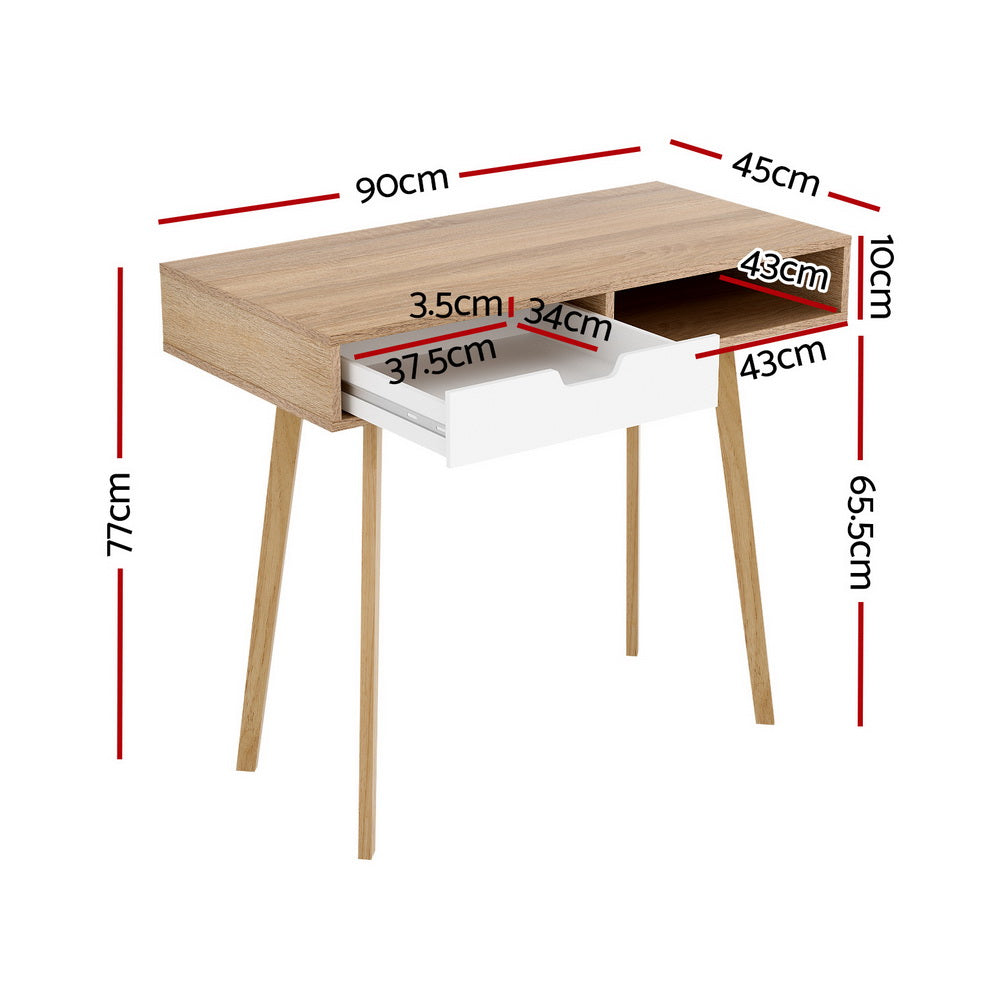 Fiora Computer Desk with Shelf – Oak – 90 cm