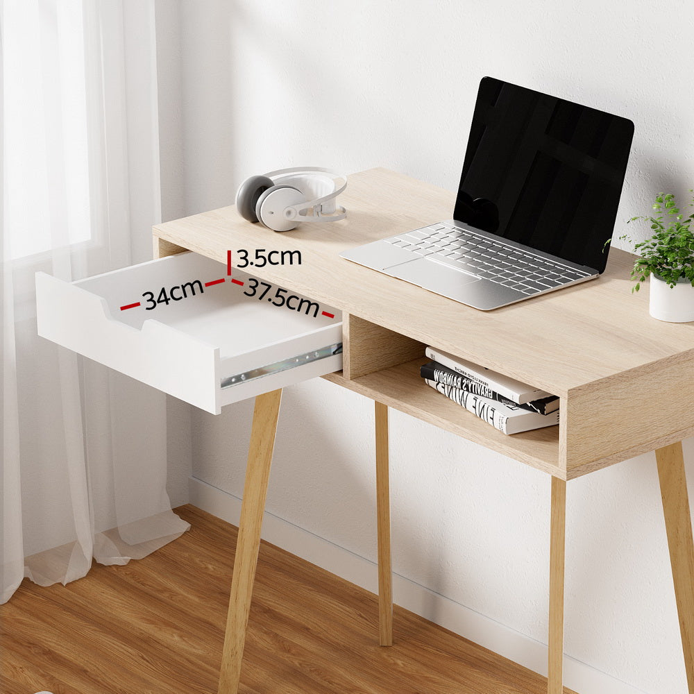 Fiora Computer Desk with Shelf – Oak – 90 cm