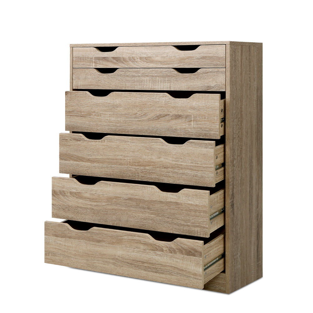 Alderon 6-Drawer Tallboy – Oak – 80 cm