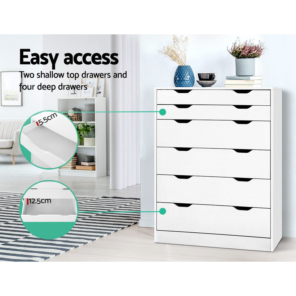 Delta 6-Drawer Tallboy – White – 80 cm