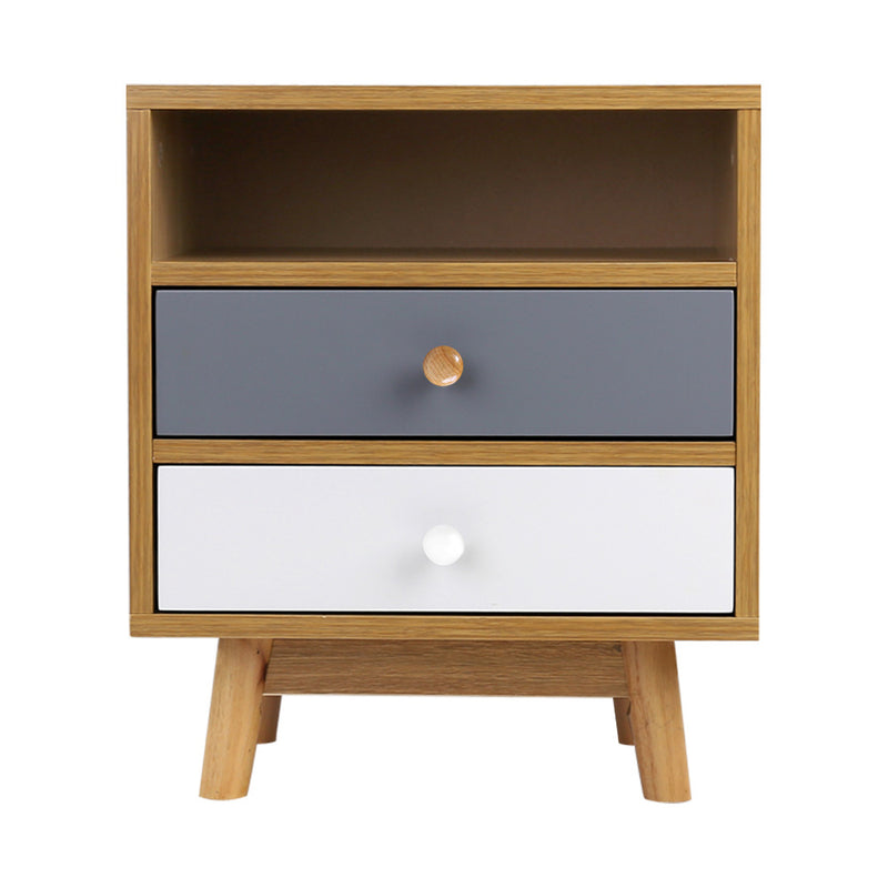 Bedside Table 2 Drawers with Shelf - Oak