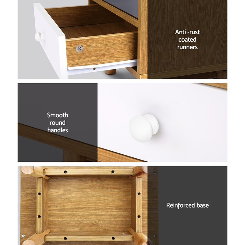 Bedside Table 2 Drawers with Shelf - Oak