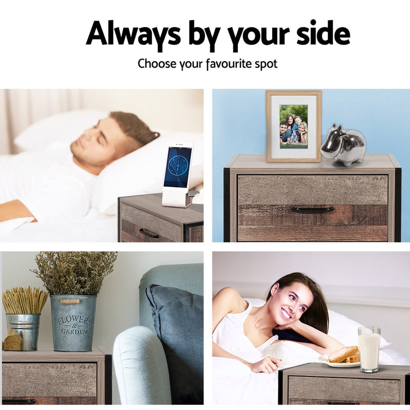 2 Drawer Bedside Table - Oak Metal