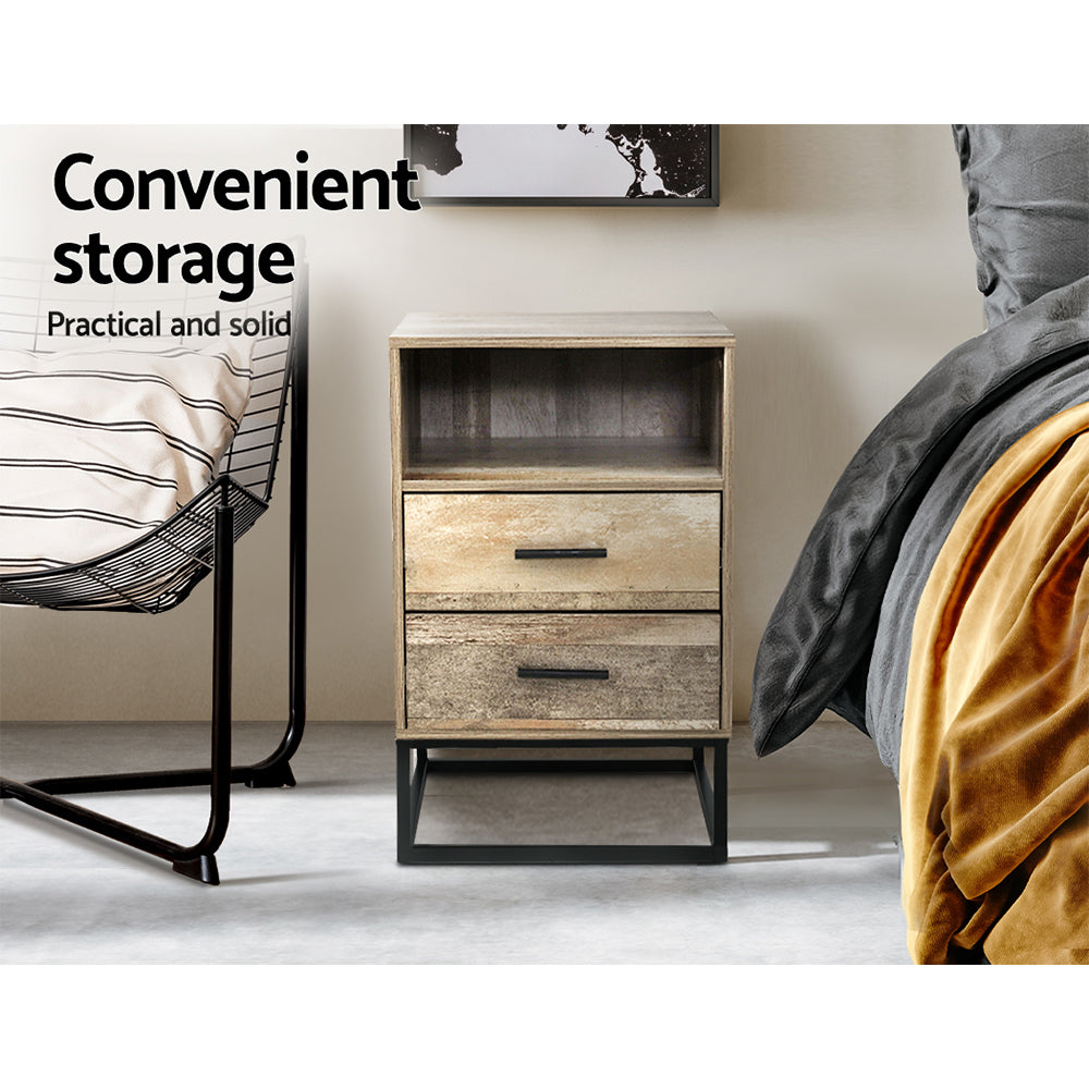 Badan Bedside Table – Wood – 2 Drawers with Shelf