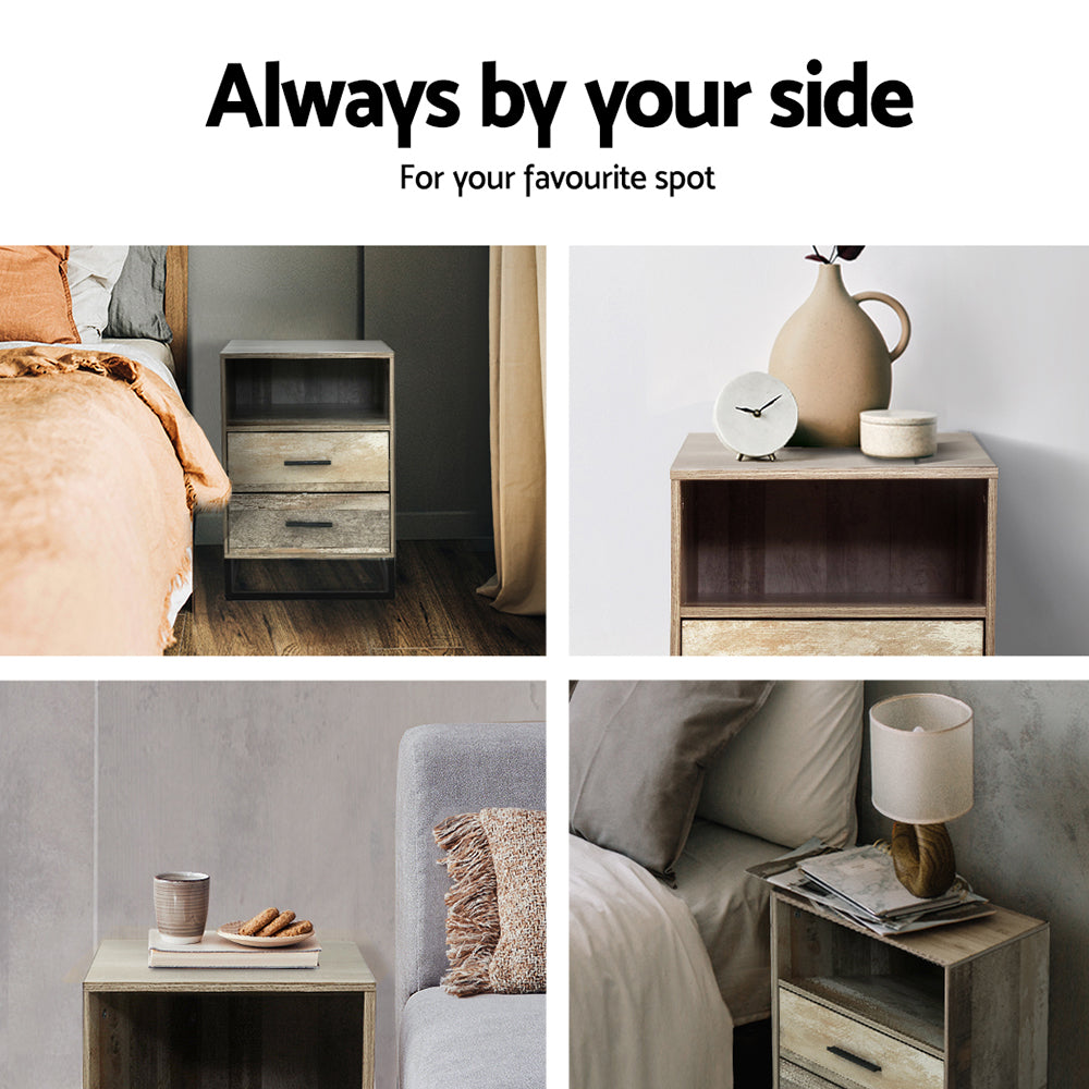 Badan Bedside Table – Wood – 2 Drawers with Shelf