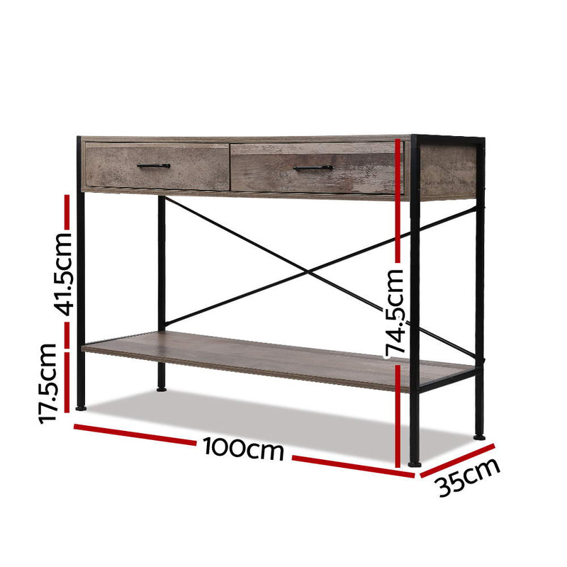 Console Table with 2 Drawers - Walnut