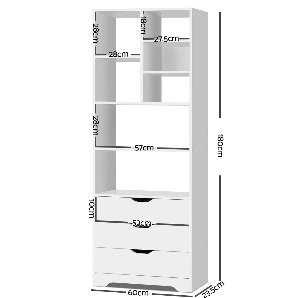 Alderon Display Shelf with Drawers – White – 180 cm