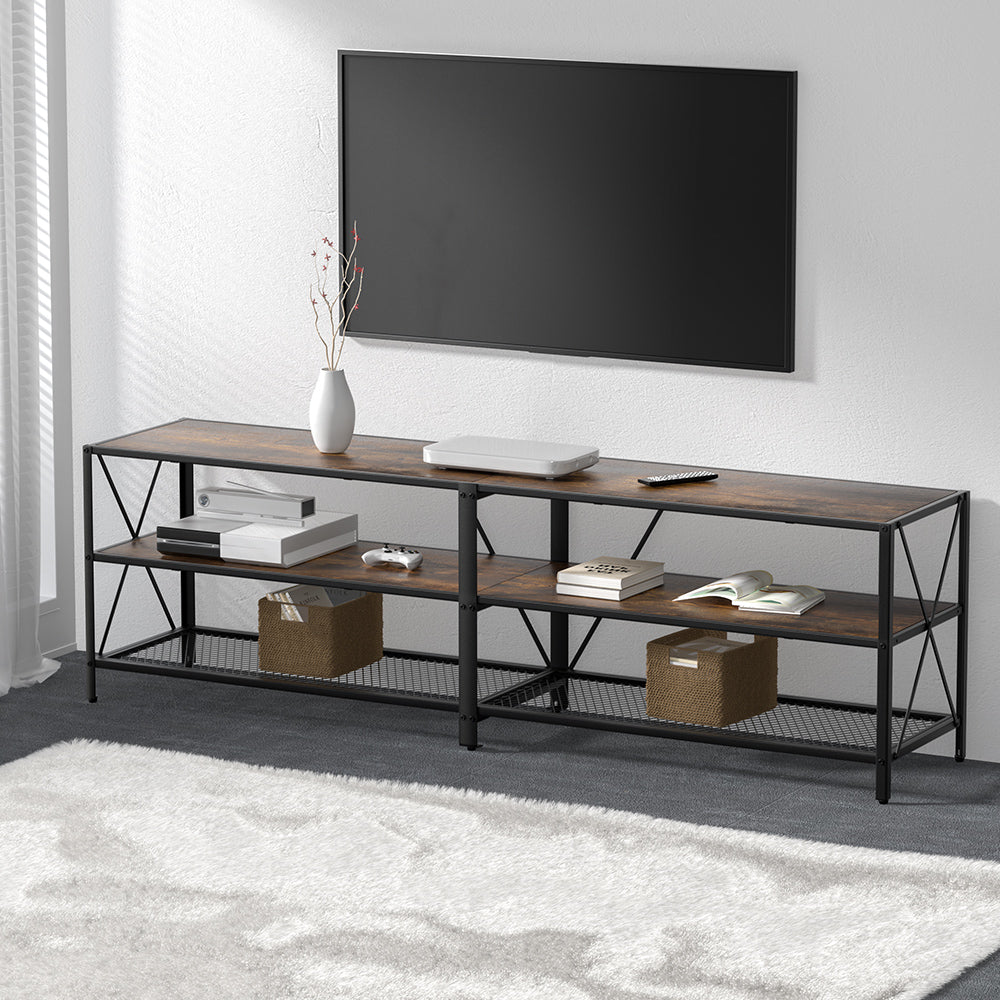 Entertainment Unit TV Stand 3 - tier Display Shelves Vintage Rustic Walnut