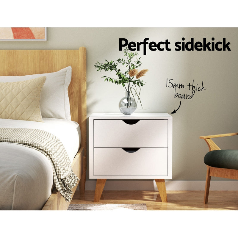 Bedside Table 2 Drawers - White