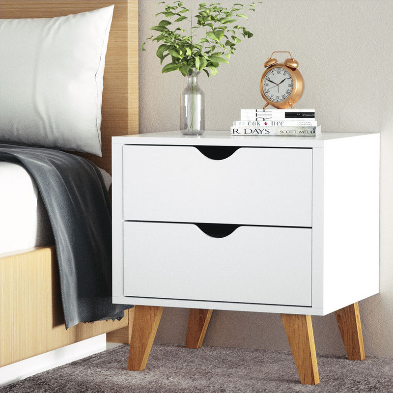 Bedside Table 2 Drawers - White