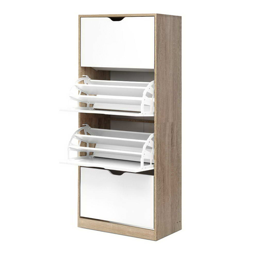 Hudson Shoe Storage Cabinet – White & Wood – 150 cm